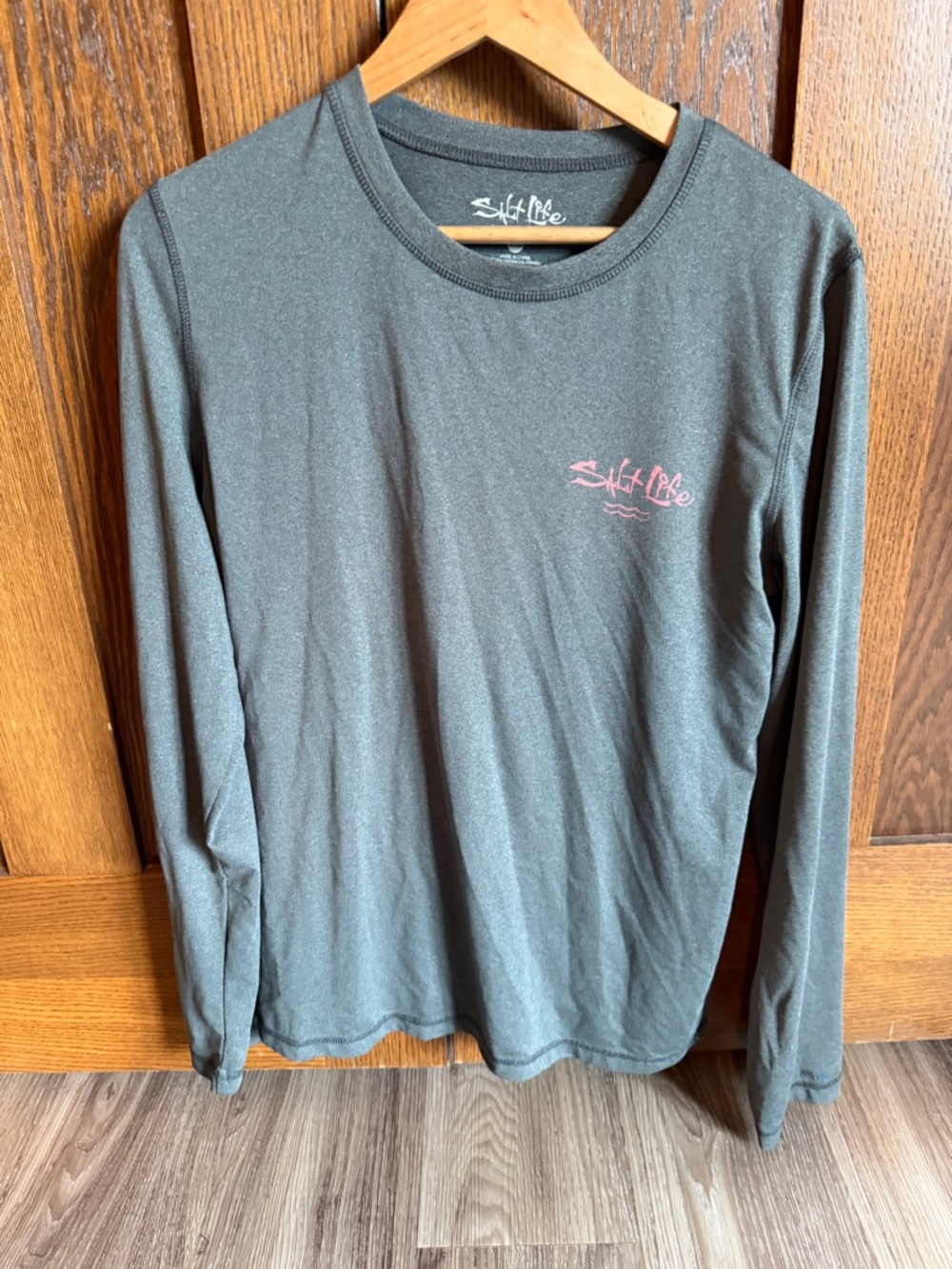 Salt Life Charcoal Long Sleeve Tee with Pink Chest Logo